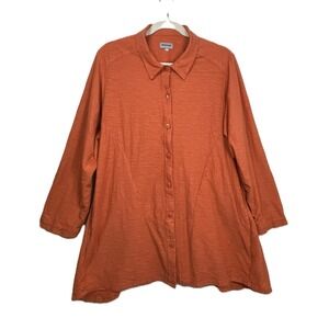 Iridium Large Orange Rust Slub Knit Cotton Tunic‎ Lagenlook Boho Pockets Shirt